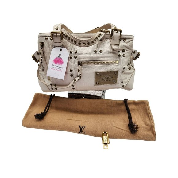 Louis Vuitton White Leather Sac Riveting Bag - Dust Bag + Lock & Key + COA - Picture 5 of 16
